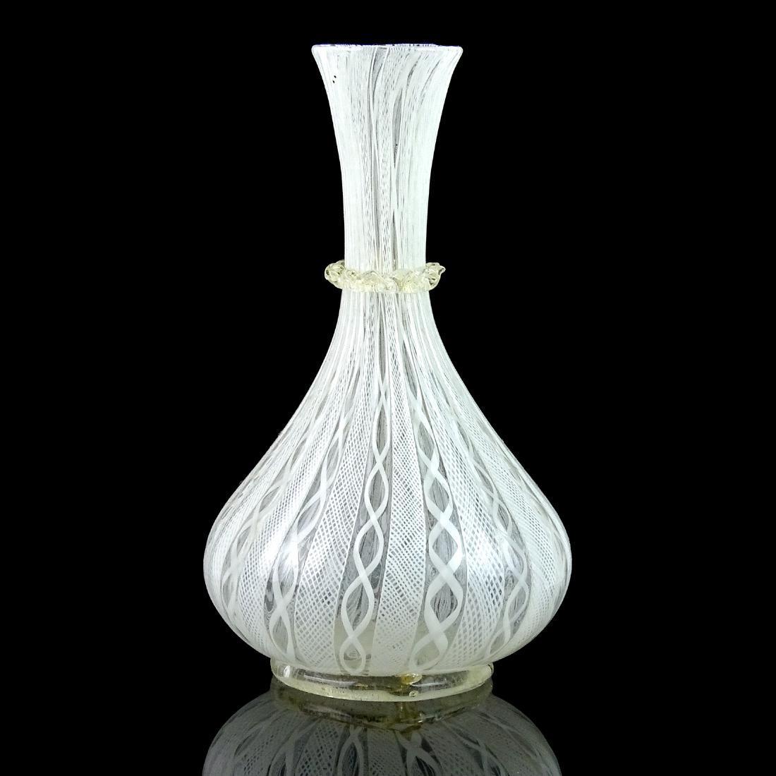 Murano White Zanfirico Gold Flecks Italian Glass Vase (1 of 3)