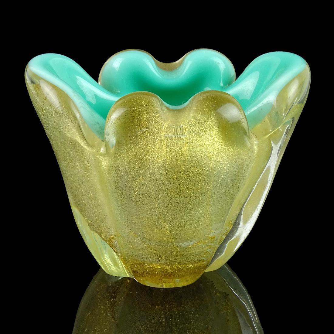 Seguso Murano Aqua Gold Flecks Italian Art Glass Holder (1 of 2)