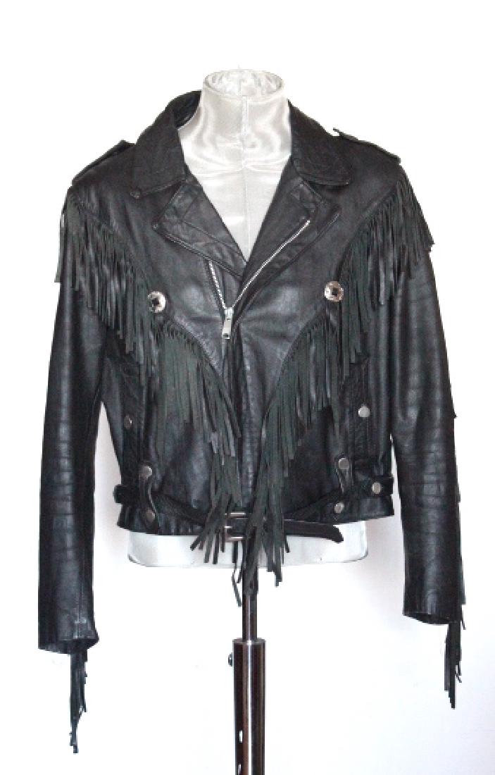 Black Deer Skin Leather Motorcycle Jacket, ca. 1980's (1 of 4)