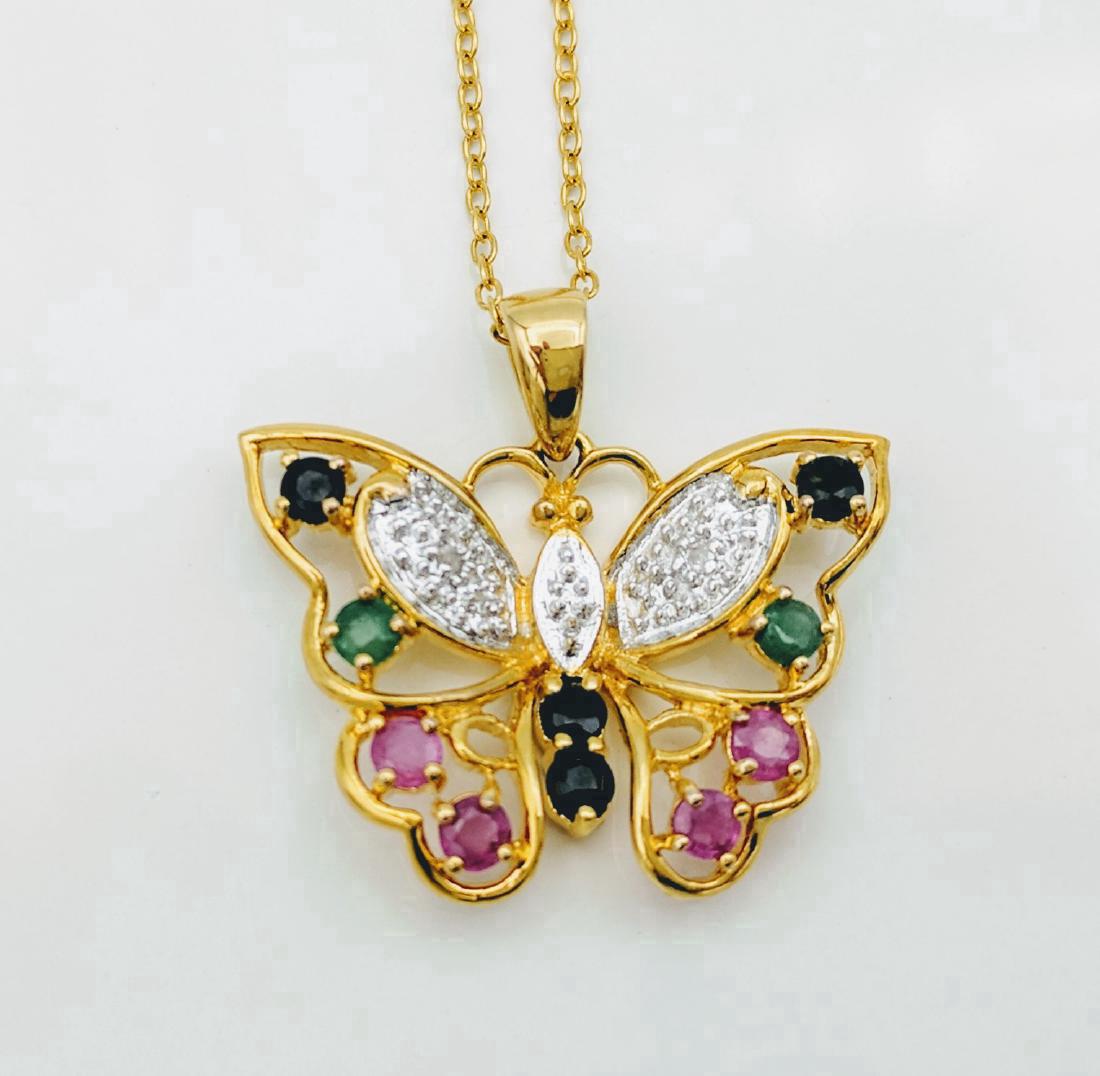 Gold Plated Sterling Silver Diamond Gemstones Necklace (1 of 5)