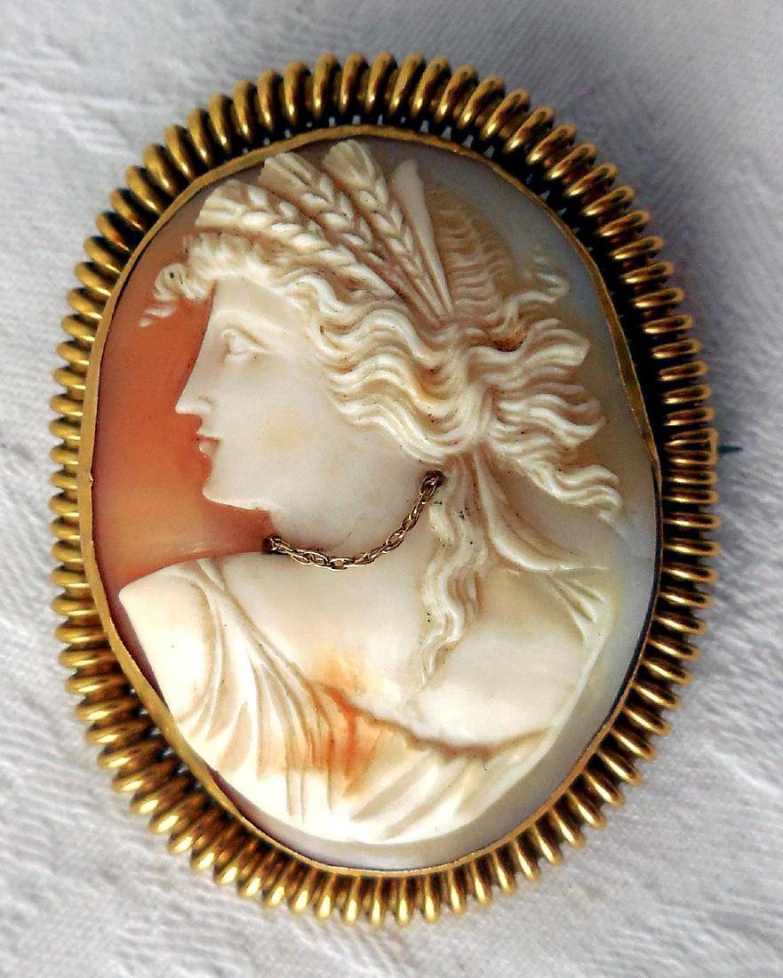 Antique 14K Gold Carved Shell Cameo Brooch, 1860 (1 of 6)