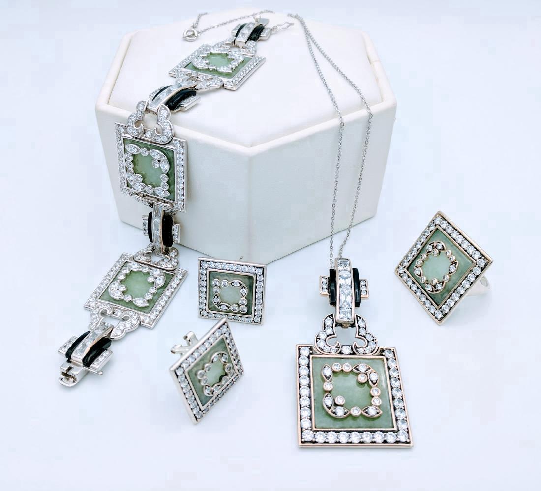 Sterling Silver Jade Onyx Cubic Zirconia Jewelry Set (1 of 5)