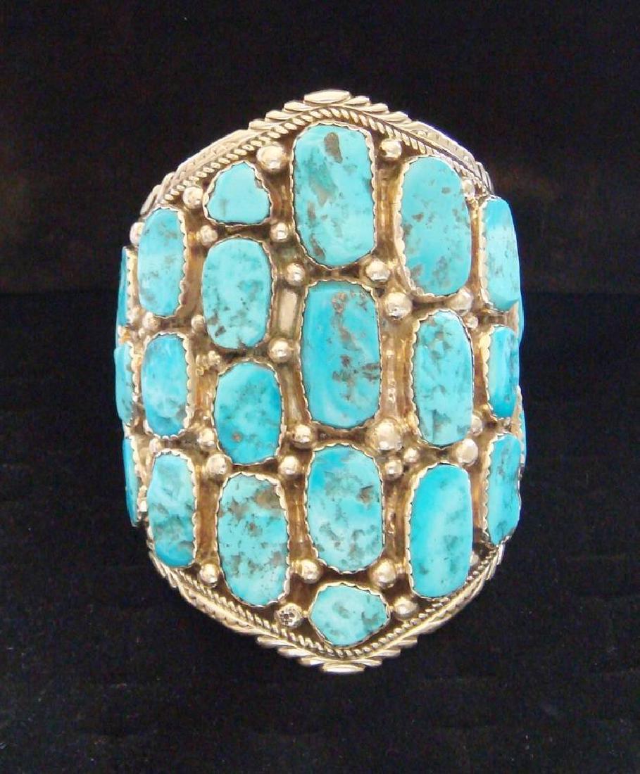 Vintage Sterling Silver Turquoise Navajo Cuff Bracelet (1 of 9)