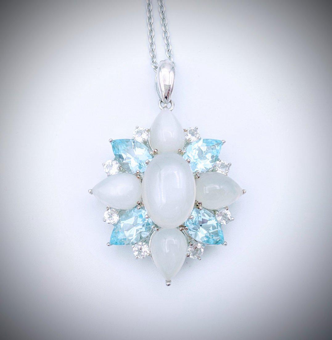 Sterling Silver Cats Eye Moonstone Blue Topaz Necklace (1 of 3)