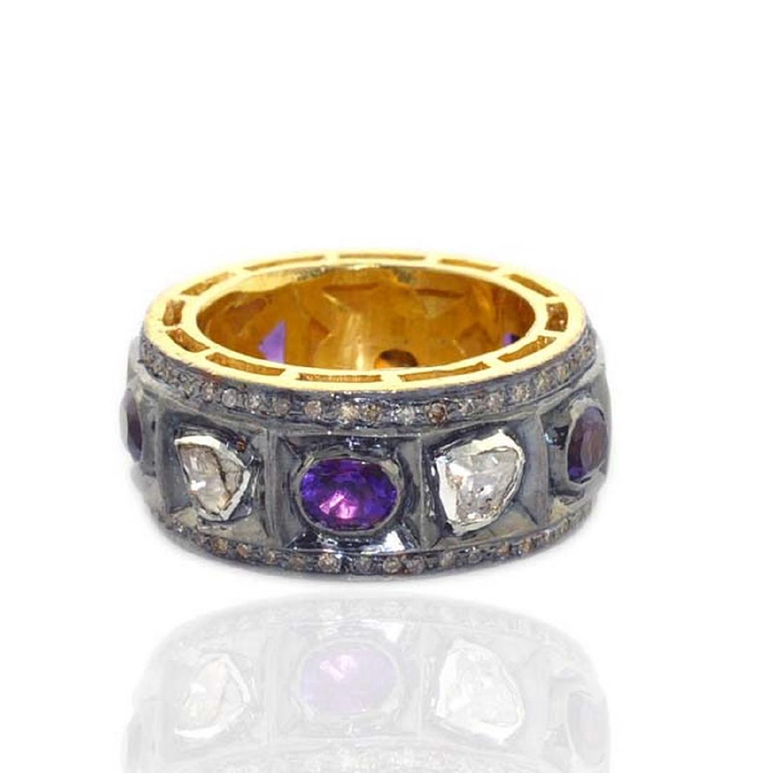 Rhodium Plated Amethyst Pave Diamonds Band Ring (1 of 3)