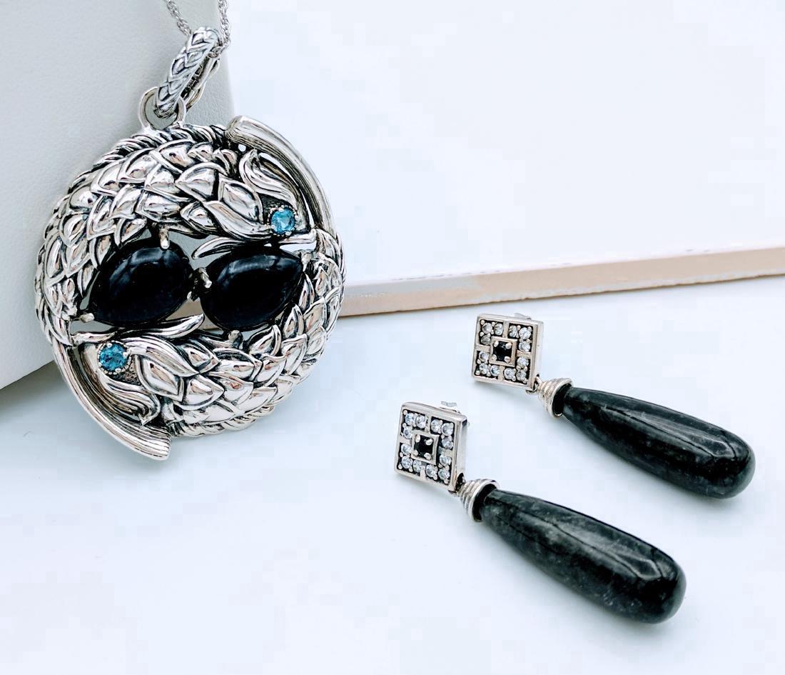 Sterling Silver Nuumite Onyx Aquamarine Jewelry Set (1 of 5)
