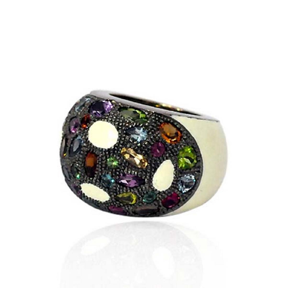 18K Gold Sterling Silver Multigemstone Ring, .87ctw (1 of 2)