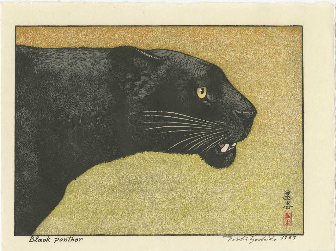 Yoshida Toshi Woodblock Panther (1 of 2)
