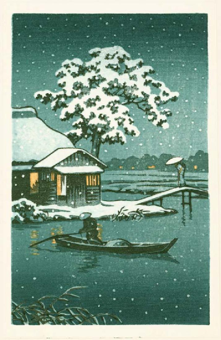 Kawase Hasui Woodblock Boat on Snowy Lake (1 of 2)