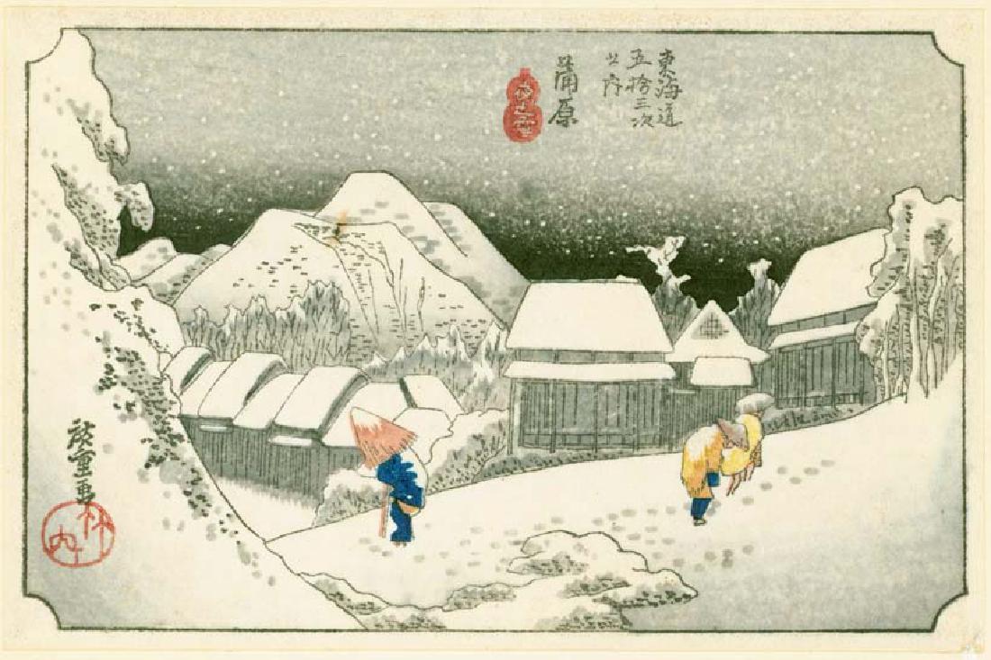 Ando Hiroshige Woodblock Night Snow at Kanbara (1 of 2)