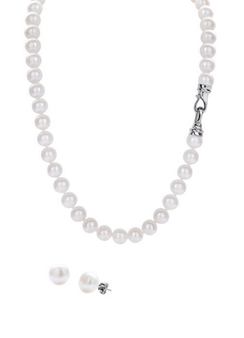 Freshwater Pearl Necklace & Stud Earrings Set