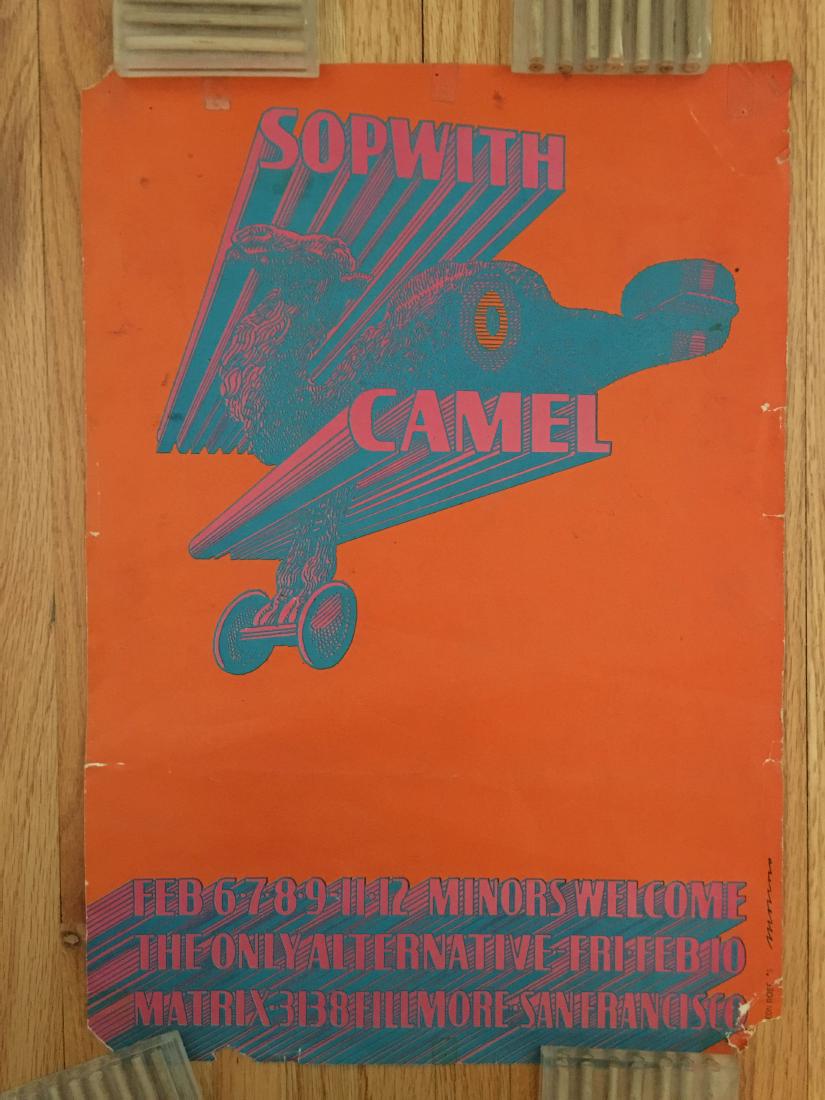 SOPWITH CAMEL - by Moscoso: This poster is also known as Neon Rose #5 (NR-5). 1967. At The Matrix in San Francisco. This is a 2nd printing and in poor condition. Priced accordingly. Please note that this lot has a confidential r