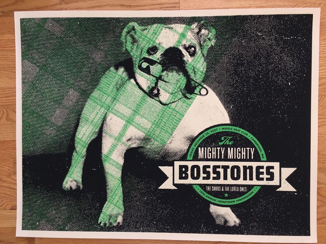 THE MIGHTY MIGHTY BOSS TONES Screen Print 2007: THE MIGHTY MIGHTY BOSS TONES Screen Print 2007 at the 10th Annual Hometown Throwdown. Middle East Club, Cambridge, MA. Poster is in near perfect condition and has scratch and dent stamp on reverse sid