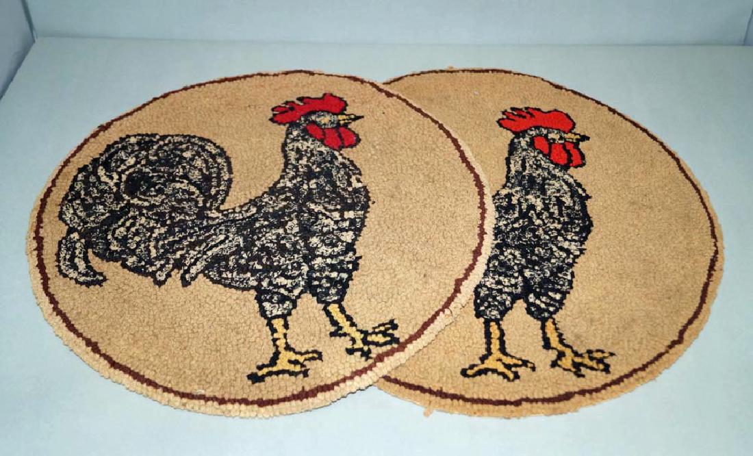 Matching Pair of Rooster Hooked Mats (1 of 3)