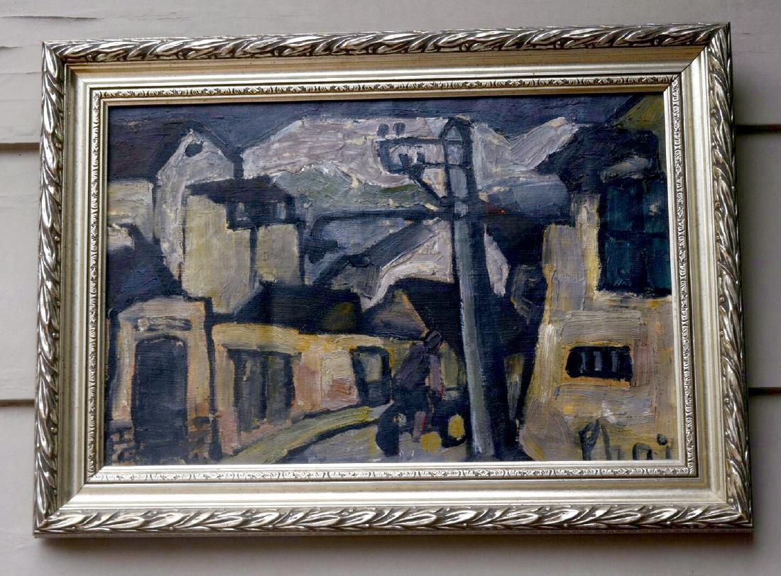 Mid Century Oil Painting by Bùi Xuân Phái Vietnamese: Mid Century Oil Painting (circa 1970) / Bùi Xuân Phái (1921 - 1988) was a Vietnamese painter, the painting depicts the Hanoi Old Quarter in a unique charming style. Dimensions: 19 in x 12.75 in Ple