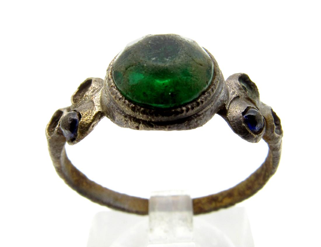 Late Medieval Ring with 1 Green & 2 Blue Stones (1 of 3)