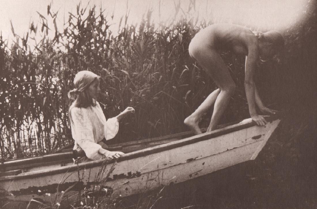 DAVID HAMILTON - Mona's Boat in the Reeds: Artist: DAVID HAMILTON Print Title: Mona's Boat in the Reeds Medium: Photolithograph From a Limited Edition Folio (1140/2500) Printing Date: 1974 Printed: West Germany Image Size: approx. 8.25 x 5.5 i