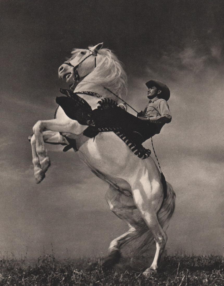 MARSHALL LA COUR - Cowboy on Horse: Artist: MARSHALL LA COUR Print Title: Cowboy on Horse Medium: Sheet-Fed Gravure Printing Date: 1953 Printed in England Image Size: 6 X 7.5 inches Please note that this lot has a confidential reserve. 