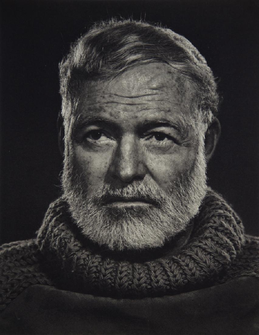 YOUSUF KARSH - Ernest Hemingway 1957 image: Artist: Yousuf Karsh Title: Ernest Hemingway 1957 image Medium: 1976 Sheet Fed Photogravure, printed in Switzerland Dimensions: 9x12" Unmounted Comes with COA Please note that this lot has a confident