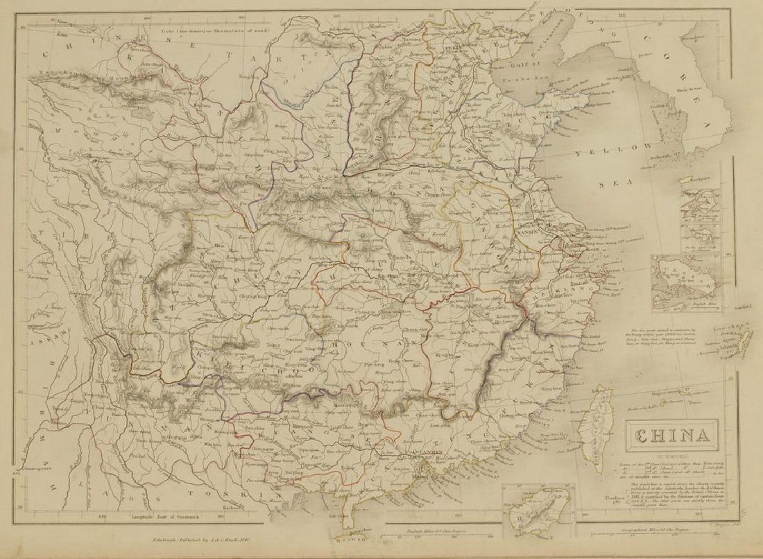 Map of China Coloured By Hand 1847 Black Etching On (1 of 7)