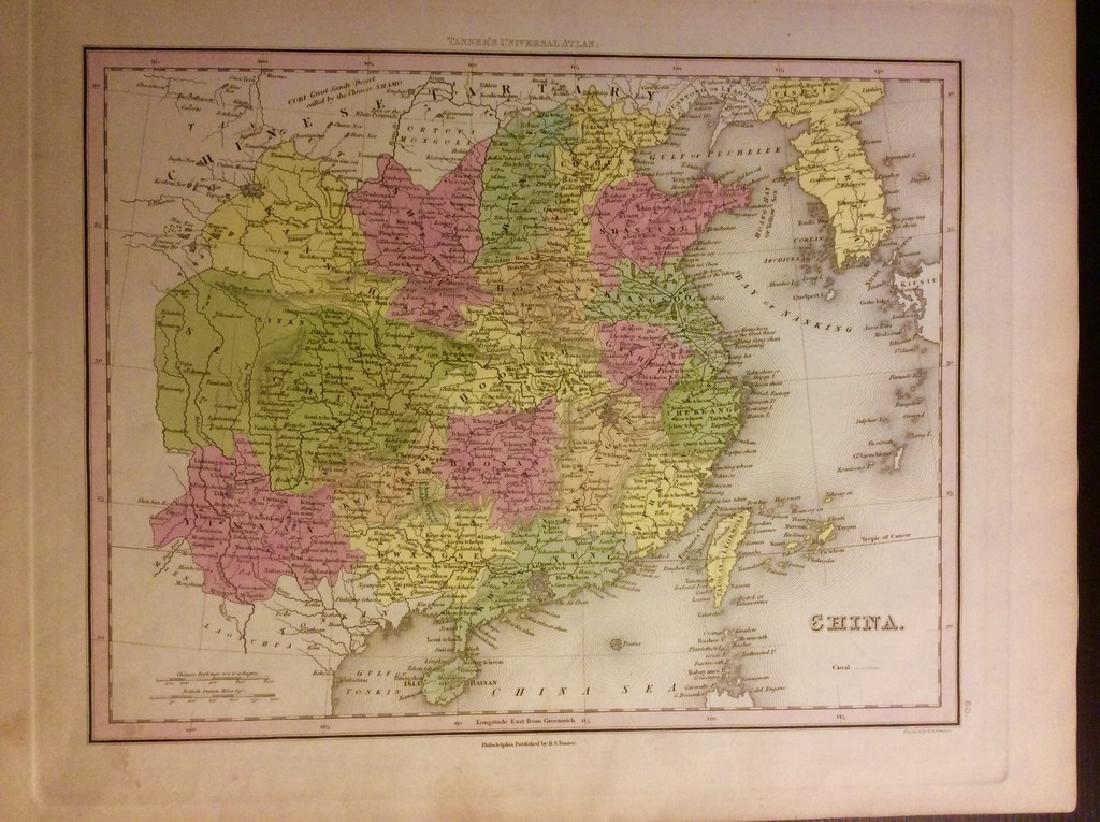 China with Korea: China with Korea 1843 based on the work of H.C. Tanner 17" x 14" Hand colored engraved Map based on the work of H.C. Tanner from the first edition published by Carey & Hart after acquiring the rights