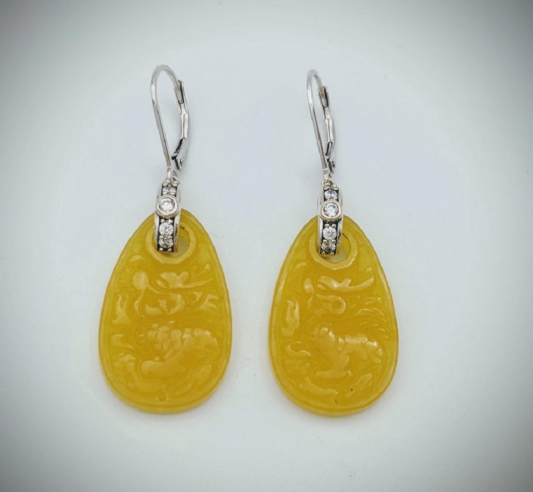 Sterling Silver Engraved Dragon Yellow Jade and CZ (1 of 3)