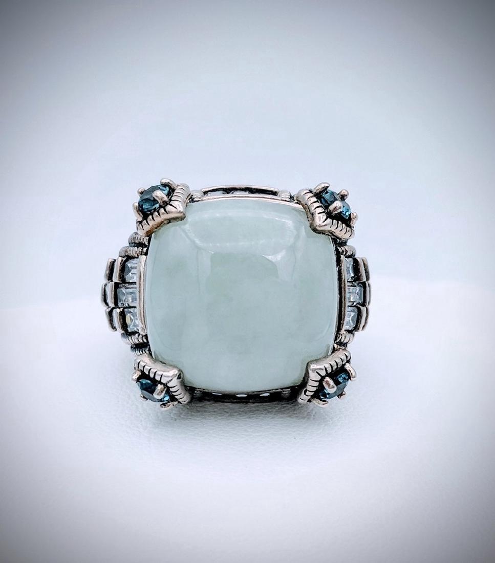 Sterling Silver Imperial Designed Ring with Jade, Blue (1 of 3)
