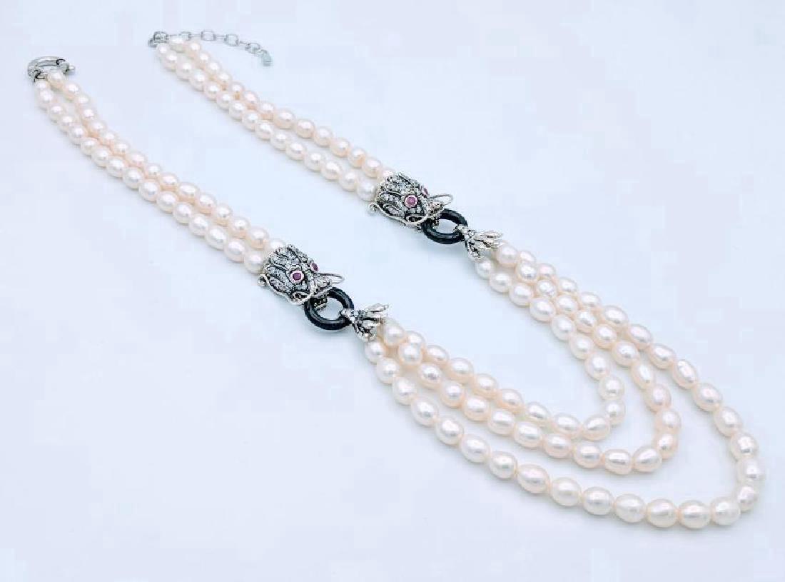 Sterling Silver Pearl CZ Figural Dragon Head Necklace (1 of 6)