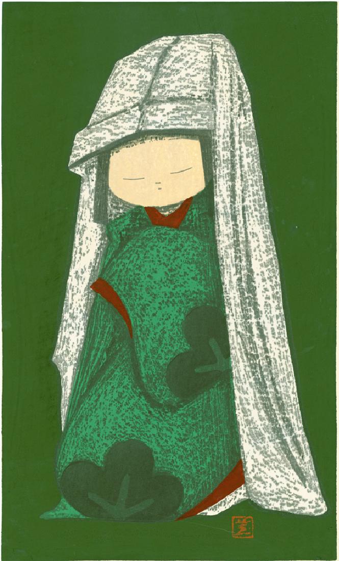 Kaoru Kawano Woodblock Dancing Figure Snow Camellia (1 of 2)