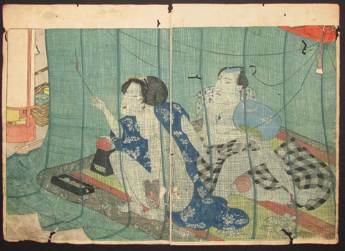 Kunisada Woodblock Mosquito Net (Shunga) (1 of 2)