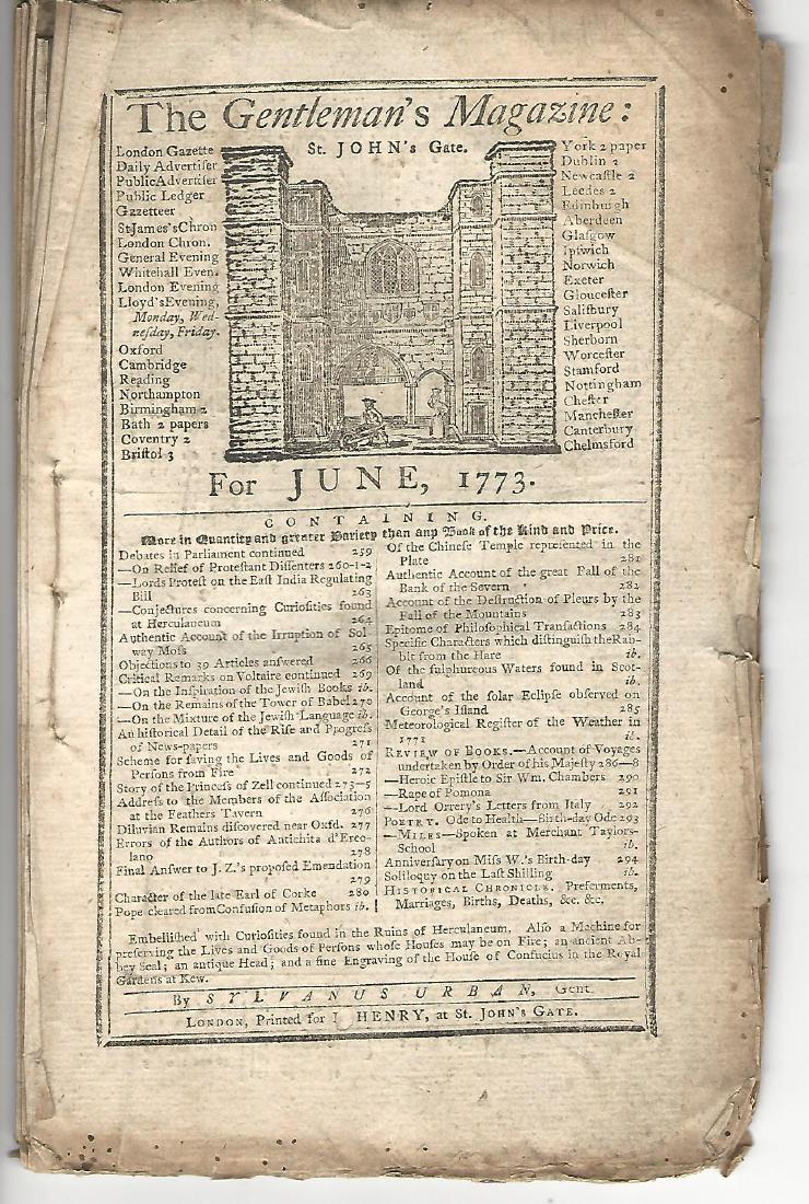 1773 Gentleman's Magazine w/ Two Engravings (1 of 2)