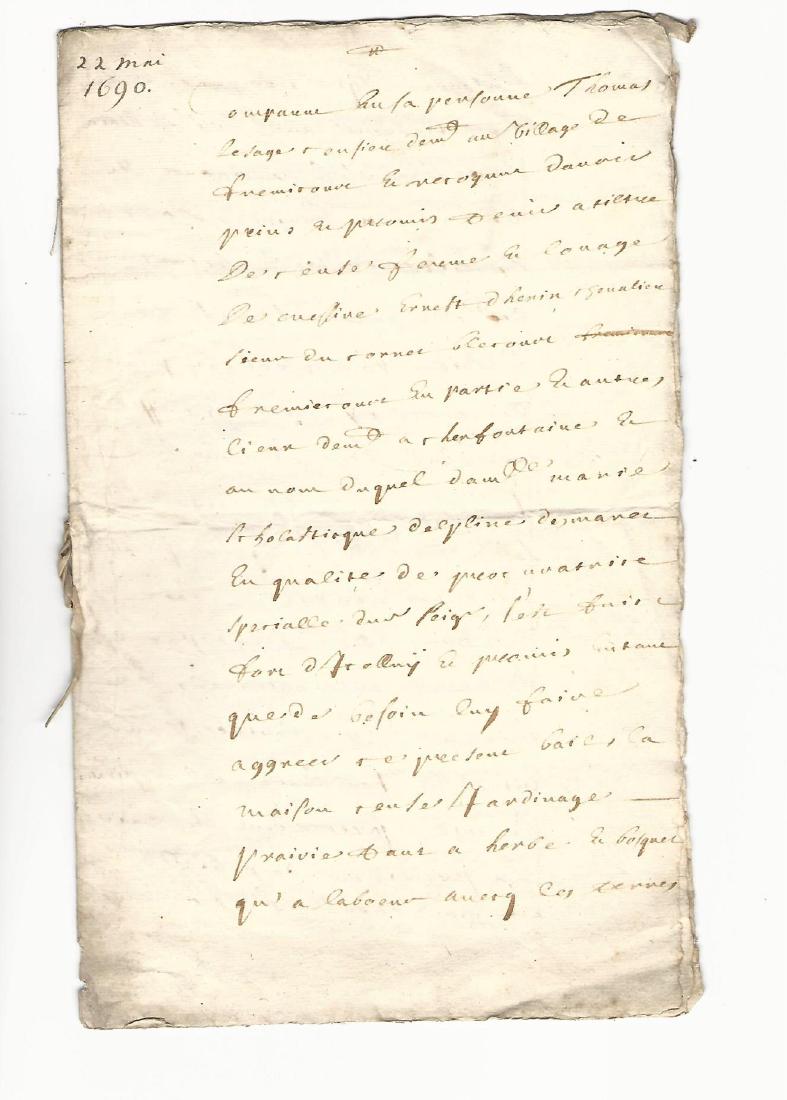 1690 French Manuscript Seven pages (1 of 2)