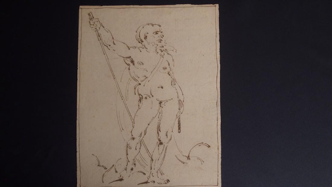 Italian School Venetian 16th Century Academic Nude: Italian School/Venetian/16th Century Academic Venetian Nude Black pen 9x7.5 16th cent Venetian drawing on laid period paper. Typical of period technique in Venice. Provenance: Swan Auction Gallery, Ne