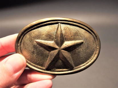 Civil War Belt Buckle Plate Texas Star SOLID Brass: 3 1/8" Wide x 2 1/8" High This all solid brass replica belt plate will surely make you wonder its age. It is made to look just like the a antique The face of this plate has a very pleasing brown patin