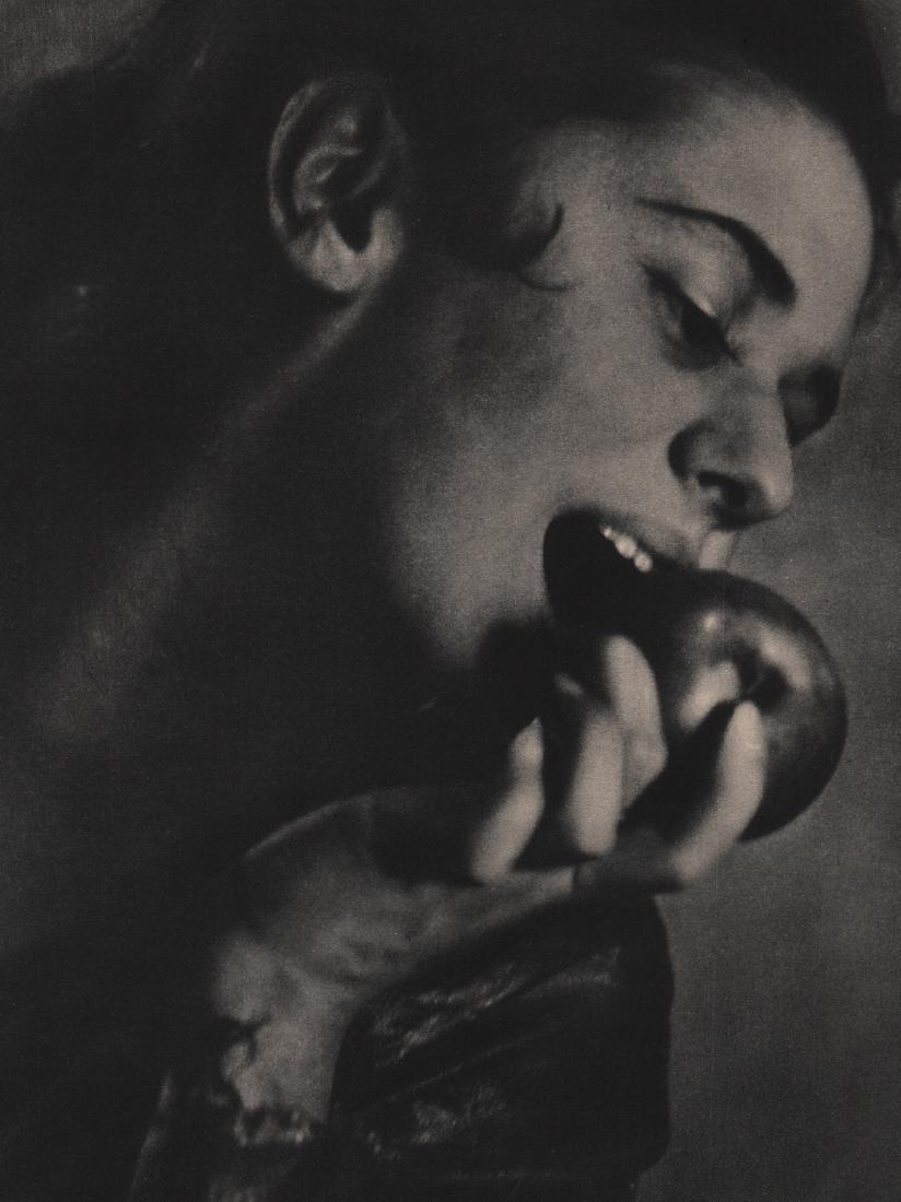 JOHN W. SHEERES - Temptation: Artist: JOHN W. SHEERES Print Title: Temptation - A Study of Lil Liandre Medium: Sheet-fed Gravure Printing Date: 1937 Printed in New York Image Size: 8 X 10.5 inches John W. Sheeres was an American p