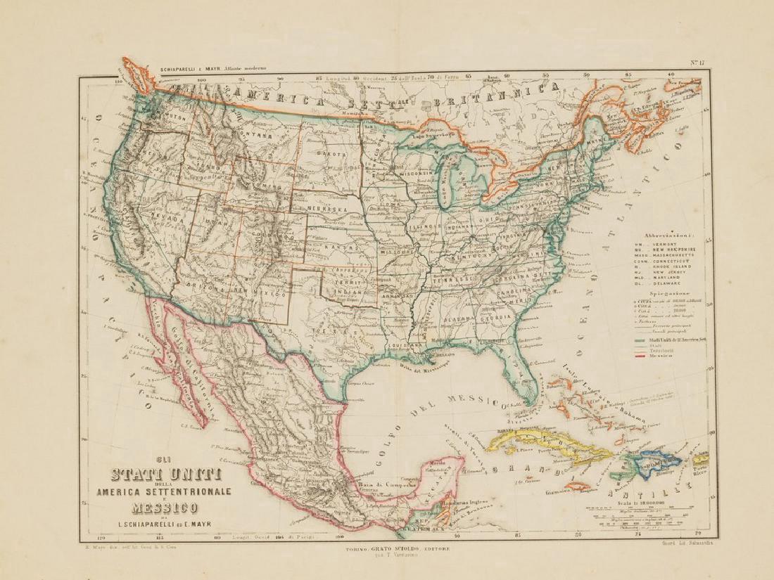 Schiaparelli: Antique Map United States & Mexico, 1890 (1 of 7)
