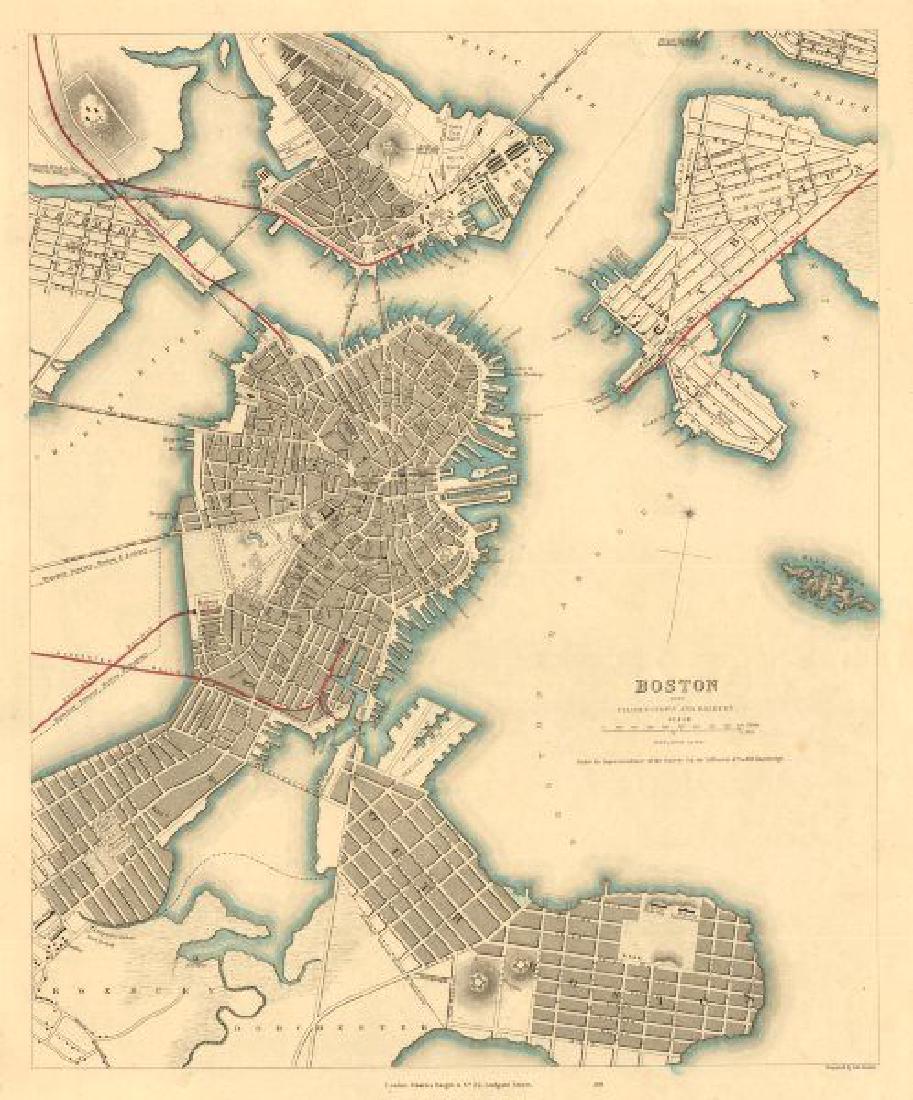 SDUK: Antique Map of Boston & Charlestown, 1847 (1 of 2)
