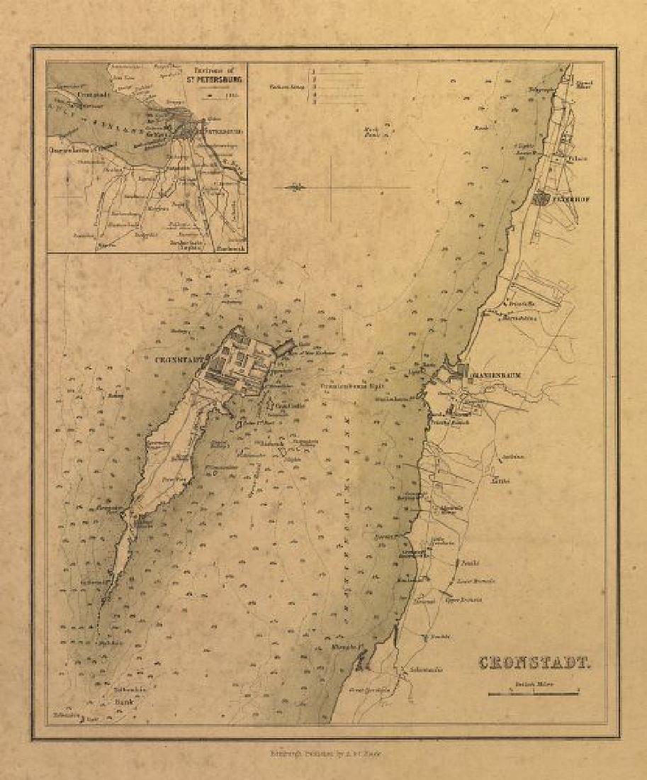 Sidney Hall: Antique Map Cronstadt & Kotlin Island 1856 (1 of 2)