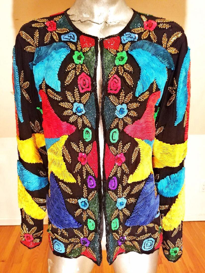 Vintage Silk Beaded Embroidered Ribbon Jacket 1970s (1 of 9)