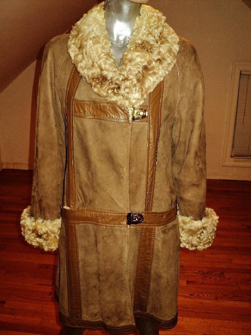 Vintage Shearling Mouton Suede Camel Leather Coat (1 of 7)