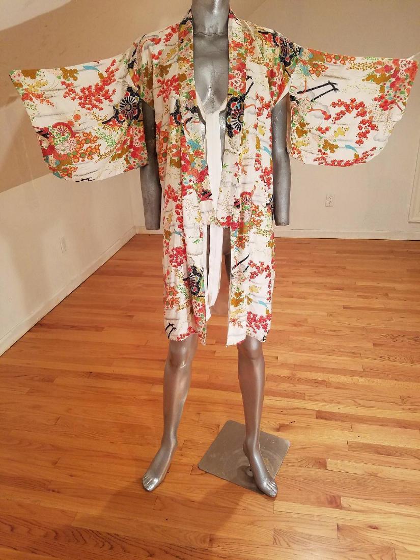 Vintage 1940's Japanese Haori Painted Raw Silk Kimono (1 of 8)