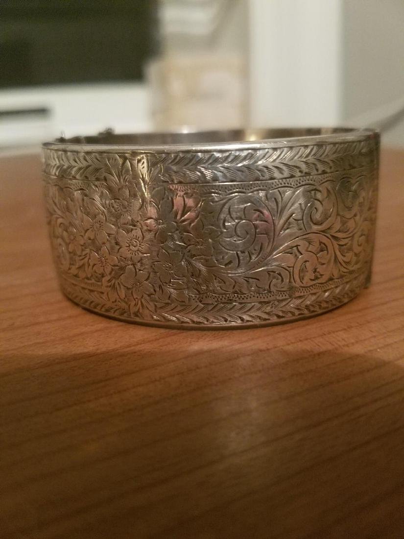 Antique English Sterling Silver Bangle Carved (1 of 10)