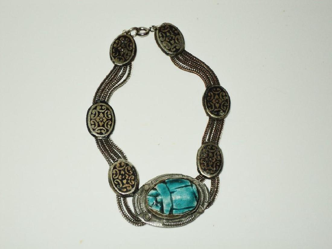 Vintage 1940's Old Rare Silver Scarab Beetle Bracelet: Vintage 1940's old Rare silver Scarab Beetle bracelet filigree embossed Egypt. A Rare find from Egypt Circa -1940's Handmade Scarab Beetle old silver Embossed and Filigree Bracelet, In amazing vintage