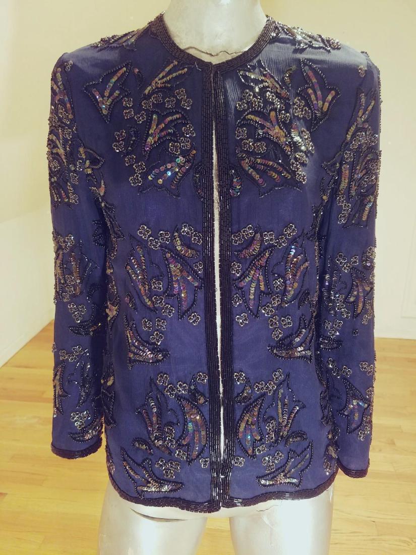 Vintage Cobalt Blue Silk Beads/sequins Tunic Jacket (1 of 7)