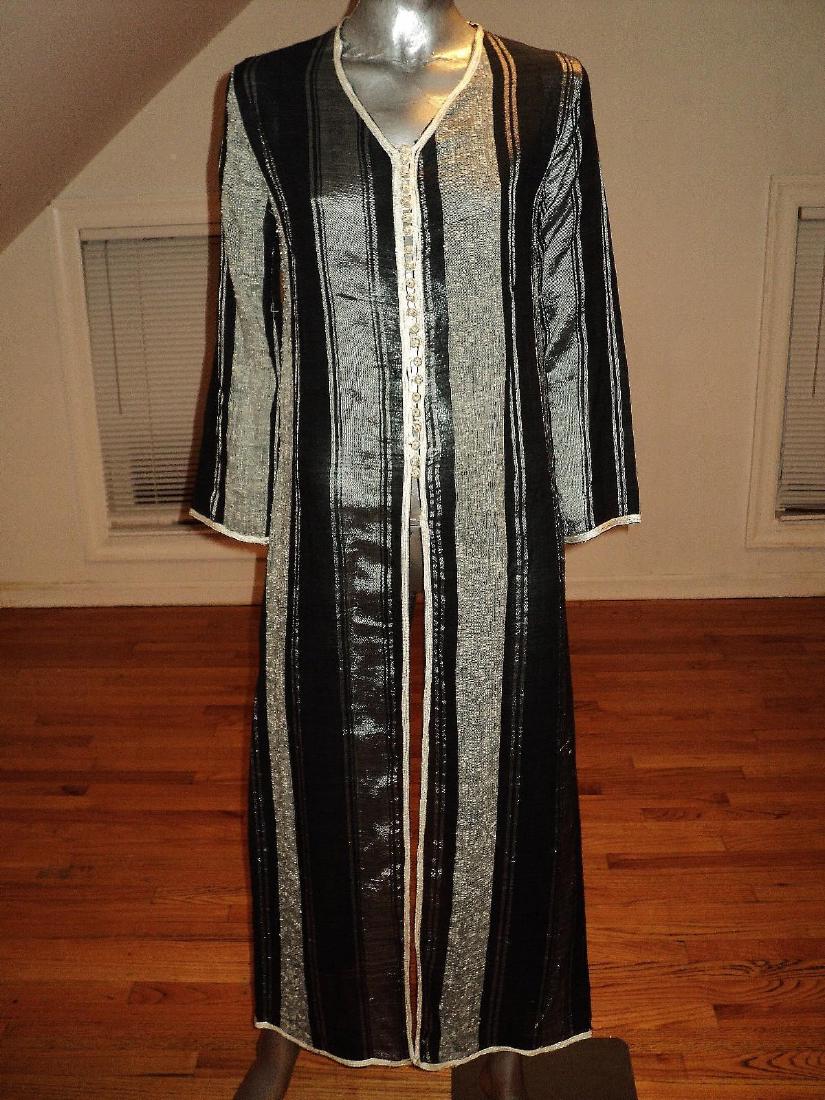Vintage Moroccan Ethnic Striped Caftan Braided Ribbons: Vintage Moroccan ethnic striped Caftan braided ribbons handmade buttons. A Moroccan beauty from the past. Cotton & rayon fabric in which some is semi sheer and gorgeous. I believe it is from the early