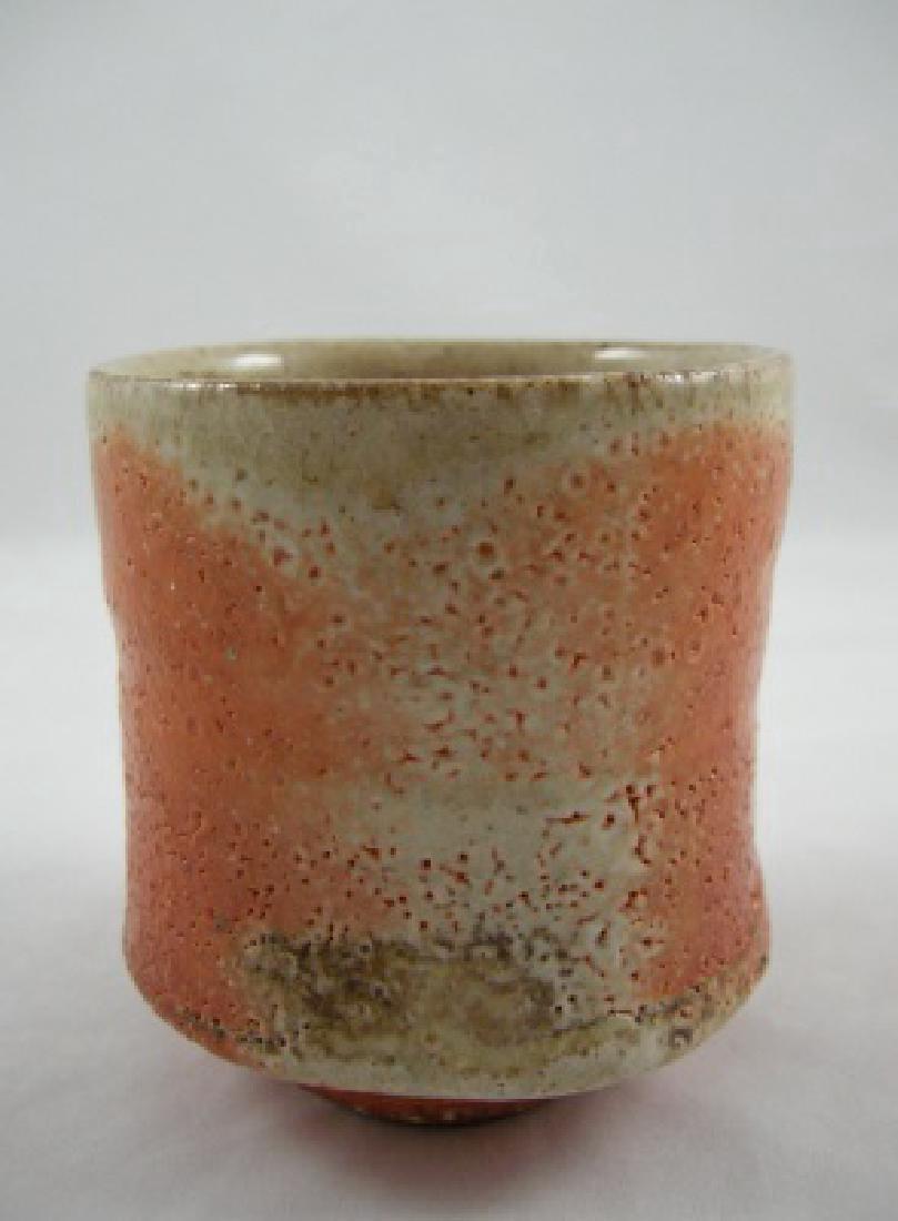 Aniagama Shino Style Yunomi by Randy Johnston: Wonderful 3.5" by 4" museum quality aniagama shino style yunomi by Randy Johnston. Johnston apprenticed with the late National Living Treasure Tatsuzo Shimaoka. His work is widely collected and is in