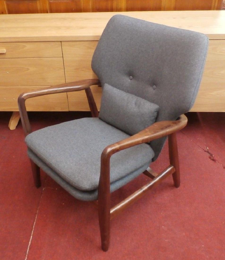 Mid Century Modern Arne Vodder Chair Replica: Item: Mid Century Modern Arne Vodder Chair Replica Origin: China Date/Period: 2017 Materials: American Solid Walnut & Wool Size: H34"xW26.5"xD21.5" a reproduction mid century modern Arne Vodder Armcha