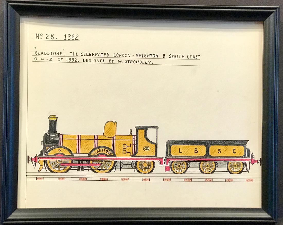 Schoolboy Train Drawing, Early 20th C, New England (1 of 7)