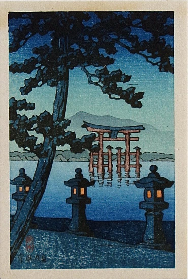 Kawase Hasui Woodblock Moonlit night at Miyajima (1 of 2)