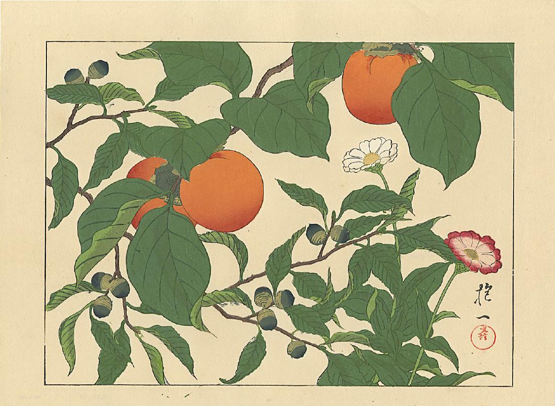 Unidentified Woodblock Acorns and Persimmons (1 of 2)